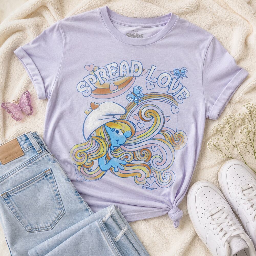 Smurfette Spread Love Graphic Tee XS Light Purple Smurfs 2023